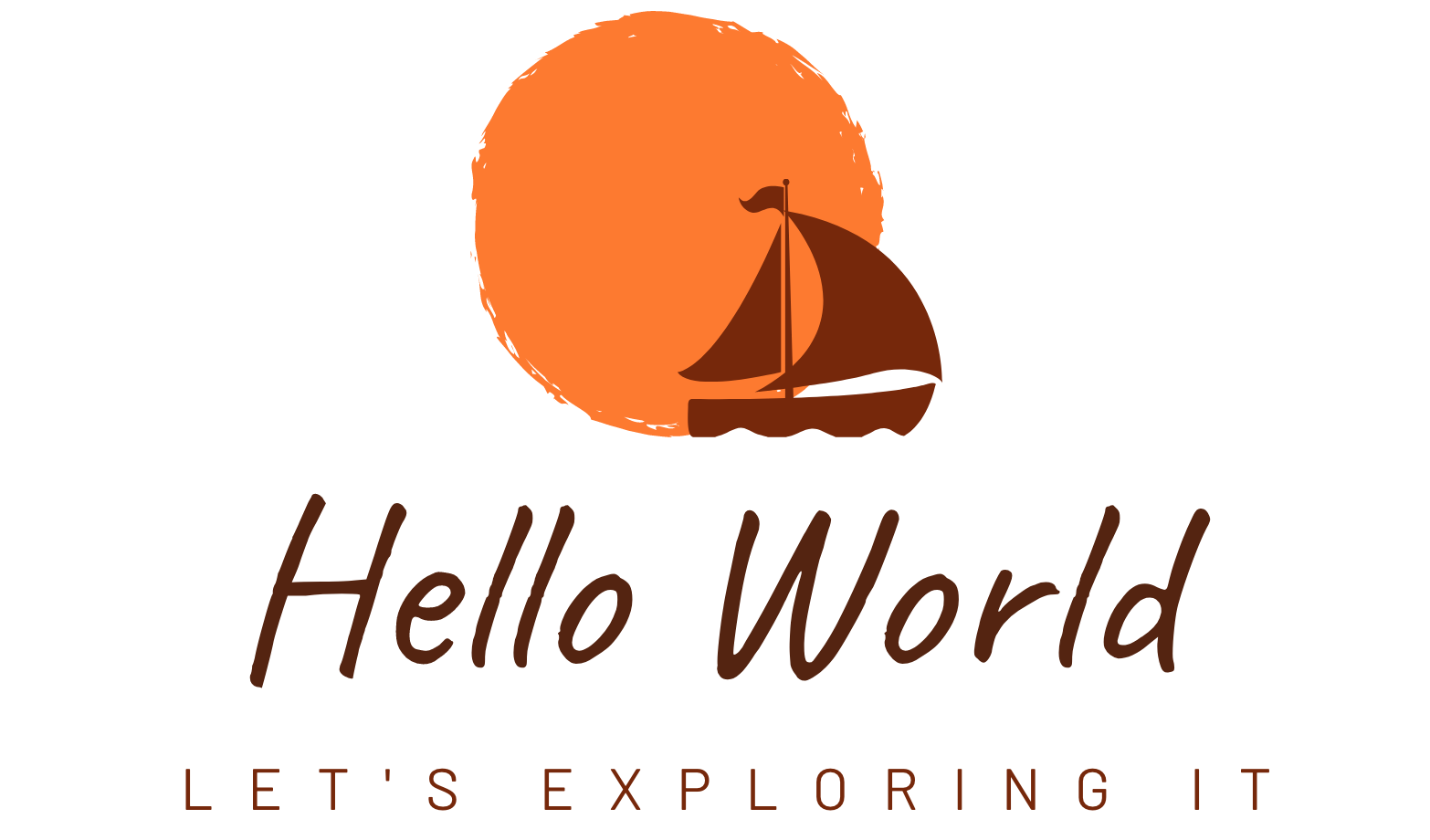 Logo de Hello World, un bateau devant un soleil couchant